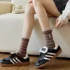 Calcetines de Algodón de Media Pantorrilla para Mujer, Estilo Coreano Universitario, Sueltos, Bordados, con Dibujos de Animales Lindos, con Borde de Encaje, para Otoño e Invierno