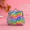 Nova Bolsa de Moedas Colorida com Lantejoulas Dupla Face para Crianças e Idosos, Porta-Moedas com Fecho de Metal, Bolsas Pequenas de Metal com Fecho de 3 polegadas