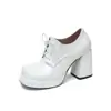Mocassins Femininos Estilo Britânico Primavera e Outono 2026, Sapatos de Plataforma com Salto Alto de Couro Envernizado e Salto Grosso, Bico Quadrado, Tamanhos 40-45