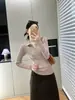 Max Primavera Outono Nova Roupa Feminina Cardigã Listrado Peça de Tricô para Usar por Cima Suéter de Lã Gola POLO Jaqueta Casual Lapela