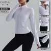 Jaqueta de Yoga Feminina com Zíper Slim Fit Manga Longa Secagem Rápida Casaco Esportivo Fitness Modelagem Proteção Solar Top Roupas de Treino Secagem Rápida