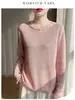 Diseño de nicho hueco, cuello redondo con cuentas, versátil, suave, tacto de alta gama, elegante camiseta de manga larga de Lyocell Tencel