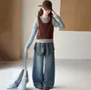 Nova coleção de outono de calças jeans para meninas, com abas removíveis, estilosas e versáteis