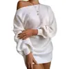 Suéter Cruzado Otoño/Invierno 2026 Amazon Más Vendido Casual Europeo y Americano Hombros Descubiertos Mangas de Linterna Vestido Suéter de Punto