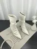Botas holgadas de tacón alto y punta fina 2026 Otoño/Invierno estilo coreano moda botas de media pantorrilla plisadas sin cordones tacón fino moda botas ajustadas