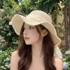 Sombrero de Paja Estilo Francés Ondulado para el Sol para Mujeres al Aire Libre en Verano, de Alta Gama, Ala Ancha, Lazo de Encaje, Protección Solar