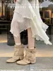 Botines de Tobillo de Tacón Grueso con Punta Cuadrada Estilo Retro Francés Verano 2026 para Mujer, Versátiles, Elegantes, con Hebilla de Cinturón, Botas para Pantalones