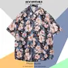 Camisa Floral Tailandesa de Praia Masculina Manga Curta Ins Bonito Verão Estilo Hong Kong Retro Havaiana Seda de Gelo Camisa de Praia Tendência