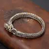 Estilo Zodíaco Año del Dragón Estilo Chino Pulsera Dominante con Cabeza de Dragón para Hombres Artesanal Oro Artesanía Vintage Anillo de Plata Tailandesa