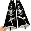 Meias Caneladas Flare para Mulheres com Estrelas de Fita, Meias para Panturrilha, Aquecedores de Pernas Estilo Hot Girl, Meias Largas Personalizadas Y2K de Subcultura