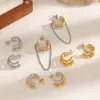 Pendientes de Acero de Titanio de Doble Línea en Forma de C de Moda con Cadena de Borla Elegante y Accesorios para Pendientes de Acero Inoxidable Dorado