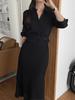 Chic Coreano Primavera Temprana Nuevo Estilo Versátil Estilo Francés Camisa Plisada de Manga Larga + Conjunto de Falda de Cintura Alta Ajustada