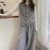 Chaleco suéter gris de cuello redondo para mujer, otoño e invierno, 100% lana, versátil para usar en capas, top tipo chaleco tejido