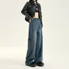 Jeans Cargo Azules Vintage de Cintura Alta Pierna Ancha para Mujer, Novedad Otoño 2025, Pantalones Rectos Sueltos Adelgazantes para Figura de Pera, Largo hasta el Suelo