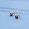Brincos de Galho de Veado em Prata S925 para Mulheres, Estilo Coreano, Frescos e Doces, Vermelho Romã, Design Fofo de Animal Veado, Tarraxas Pequenas para Orelha, Acessórios para Orelha