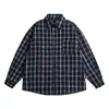 Camisa retro de moda a cuadros con bloques de color de manga larga para hombre de la marca Rumeng estilo japonés, camisa versátil casual de otoño para commuting para adolescentes