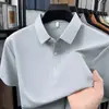 Camiseta masculina de manga curta com gola alta, novo estilo de verão, sem costura, seda gelada, fresca e fina, com gola virada, atacado