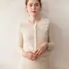 Suéter de Cashmere Feminino Cardigã Gola Redonda Design de Flor de Pérola Jaqueta Jacquard Outono e Inverno Novo Suéter Curto de Lã