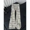 Calça casual xadrez de veludo cotelê transfronteiriça para homens, novo estilo de outono, retrô americano, cintura elástica, versátil, corte solto, perna reta, comprida