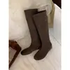 Primer Encuentro Ji Botas Largas Retro Botas Altas Botas de Monta para Mujer Nuevo Punta Redonda Suela Plana Botas Negras Versátiles Botas Largas