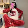 Novos Pijamas Outono e Inverno Femininos de Flanela Espessada Doce Desenho Animado Casual Manga Longa Pijama Estilo Quente Conjunto para Casa