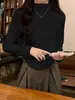 Camiseta de Diseño Nuevo Otoño/Invierno 2026 con Cintura Plisada para Mujer, Cuello Semi Alto, Capa Base, Top de Manga Larga en Terciopelo Alemán