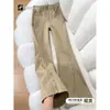 Calça Flare Cáqui para Mulheres 2026 Novo Design Emagrecedor de Cintura Alta com Rebites Calça Flare de Perna Reta A10742