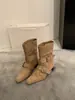 Botas vaqueras retro francesas color caqui, gamuza, principios de otoño, elegantes, estilo callejero, inspiración británica, boca ancha, botines para mujer