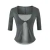 Design estilo coreano, camiseta com mangas torcidas, falsa peça dupla, nova coleção de outono, estilo puro e atraente, corte justo, comprimento curto, top moderno para mulheres