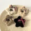 Horquilla de Peluche con Lazo Dulce y Estrella para Mujeres con Flequillo Lateral, Horquilla, Decoración para la Frente, Pinza de Pato Accesorios para el Cabello