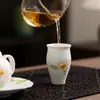 Taza de té de porcelana blanca de Dehua pintada a mano con peonías, taza de té de cerámica Kung Fu, taza de maestro, taza individual, juego de té para el hogar