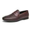 Zapatos de Verano Europeos de Cuero Tejido Tendencia de Negocios Británica Transpirables para Hombre Talla Grande Perezosos Slip-On Casuales Tipo Mocasín