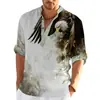 Camisa de punto con botones digitales 3D de moda europea y americana transfronteriza con cuello alto, camisa casual de manga larga para primavera y otoño