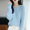 Suéter de Tricô Gola Redonda Algodão Puro Manga Longa Cor Sólida Costurado Canelado Camisa Base Top Feminino Outono/Inverno 2026