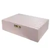 Caja de joyería acolchada de PU transfronteriza, caja de joyería de una sola capa para pulseras, cerradura de herraje con lazo, caja de almacenamiento para anillos y pendientes