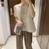 Top de manga corta holgado ajustado con pliegues ocultos en los laterales, estilo camisa de muñeca, camiseta para mujer