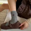 Songmu"Serie Gris Avena-Morado Calcetines de Media Pantorrilla a Cuadros Florales Ins-Trend para Mujer Estilo Coreano