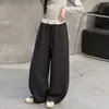 Pantalones Deportivos de Patchwork para Cintura para Niñas de Primavera y Otoño Estilo Coreano Pantalones Casuales de Moda Coreana para Niñas Pantalones de Pierna Ancha Versátiles para Niños Grandes de Otoño