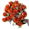 Buquê de rosas artificiais com chifre de flor, 18 cabeças, rosas em formato de coração de gelo, flores artificiais, planta verde, decoração de casamento por atacado, INS cross-border