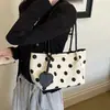 Bolsa de Ombro Única de Lona com Bolinhas de Grande Capacidade Feminina 2026 Nova Tendência Toque de Luxo Leve Nicho Bolsa Tote