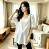 [Personalizado] Ropa de Maternidad Celebridad de Internet Más Vendida Verano Cuello en V Color Sólido Top Corte Holgado Oculta el Vientre Sin Mostrar el Embarazo Camiseta de Moda para el Trabajo