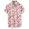 Camisa Informal de Manga Corta Suelta y Moderna para Hombre con Estampado de Corazón Estilo Nuevo Transfronterizo para el Día de San Valentín Sin Bolsillos