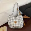 Bolsa de lona a cuadros estilo coreano multicolor con oso para mujer, gran capacidad, adecuada para ir al trabajo, estudiantes, versátil, bolso de hombro casual