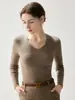 Suéter de Cachemir con Cuello en V 2026 Otoño/Invierno Nuevo Estilo para Mujer Ajustado Favorecedor Capa Base Estilo Elegante Color Sólido Canalé Suéter Cálido