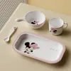 Set de Vajilla Infantil Mickey y Minnie con Asa Tazón para Comida de Bebé Melamina Madre y Bebé Plato con Compartimentos Cuchara Linda