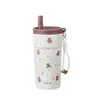 Caneca Térmica Cartoon de Menina Coreana de Aparência Elegante com Canudo de Aço Inoxidável 316 Caneca Portátil para Café ao Ar Livre