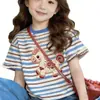 Camiseta de Verano para Niña de Algodón a Rayas de Manga Corta 2026 Nueva Elegante Infantil Cuello Redondo Versátil Camiseta Básica de Media Manga