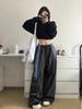 Pantalones de Multitud de Tres Barras con Sentido del Diseño para Mujer Primavera y Otoño Retro Americano Casual Deportivos Cintura Alta Sueltos Pierna Ancha