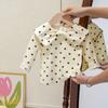 Camiseta básica para bebé niña estilo occidental dulce color sólido manga larga ropa exterior algodón solapa otoño