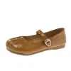Versión de Cuero Suave de los Zapatos Mary Jane para Mujer de Estilo Francés con Punta Redonda, Nueva Suela Suave, Correa Baja, Adecuados para Verano, para Combinar con Faldas